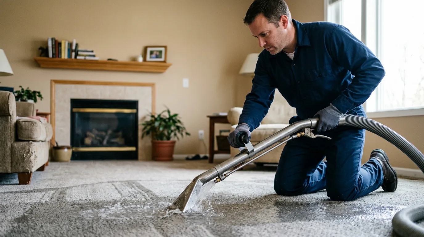 Water damage restoration technician working near Hume, MO